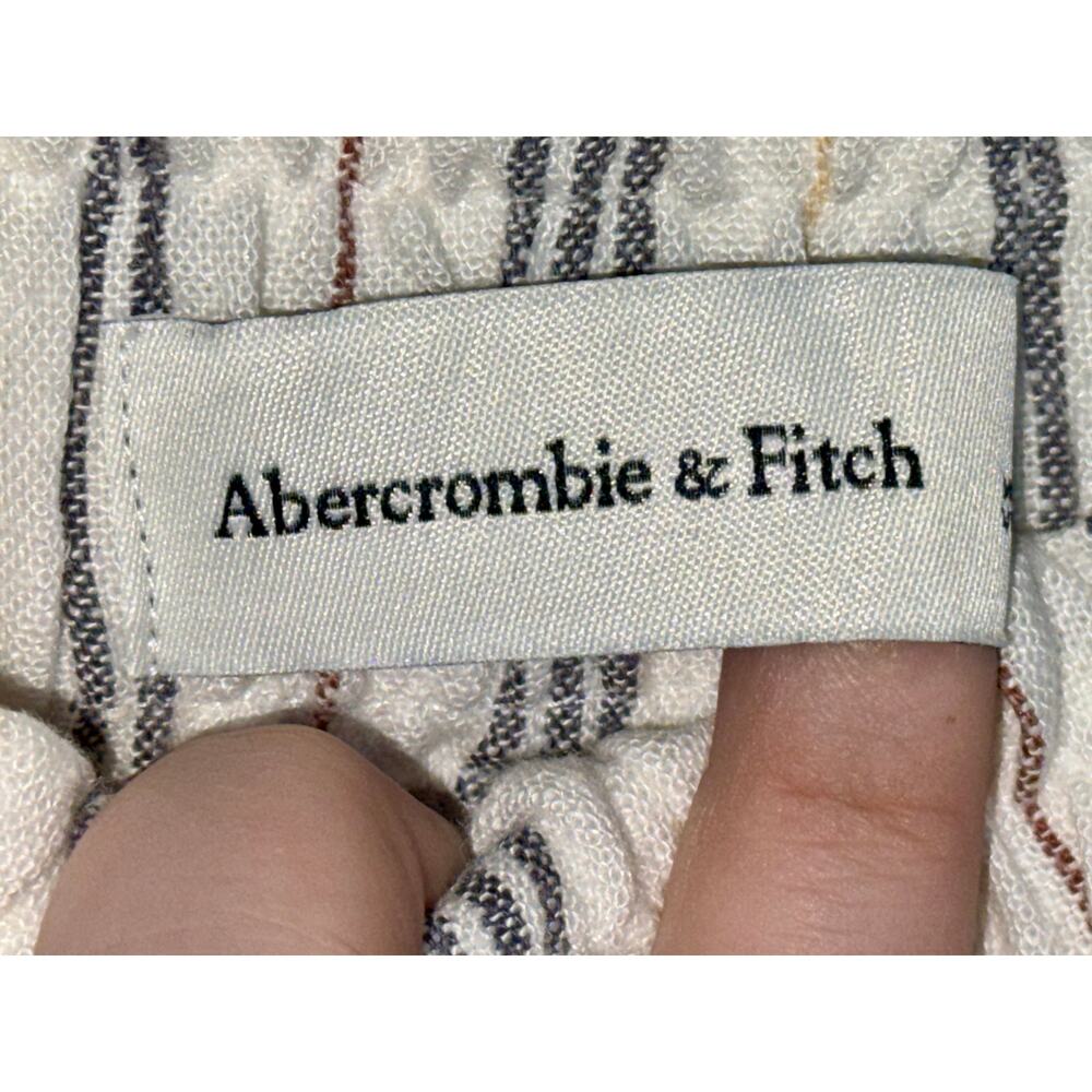 Abercrombie & Fitch Cream Navy Blue Striped Linen Wide Leg Pants Womens Size S R - Picture 3 of 8
